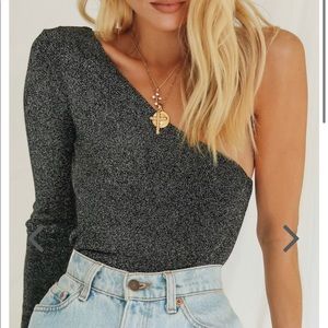 One shoulder glitter top